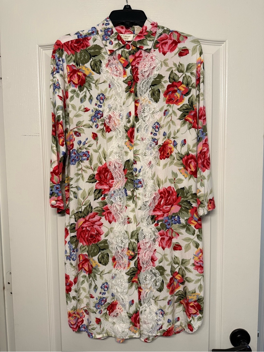 Vintage Victoria’s Secret Gold Label Floral Lace Sleep Shirt P/S Rayon